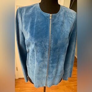 ECRU Cornflower Blue 100% Suede Leather Zip Jacket - Size S